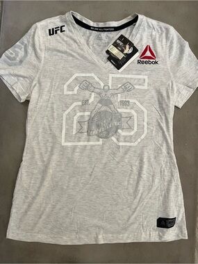 Reebok Women's White & Black V-Neck UFC Graphic Tee